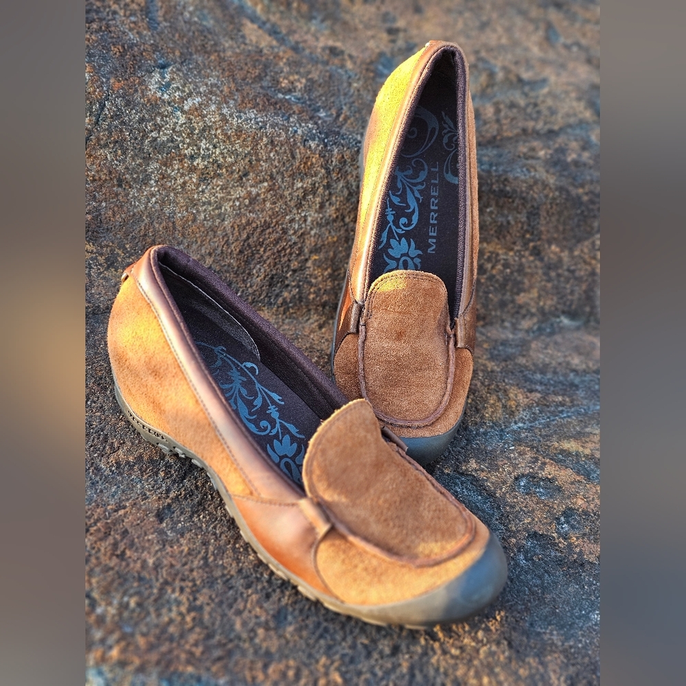 MERRELL Plaza Glide Ginger Womens Size US 9 Suede Ortho Slip On Wedge